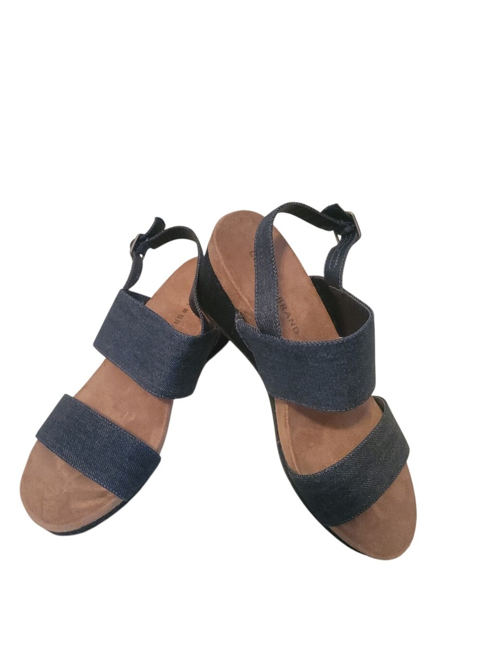 Lucky Brand Kenisha Denim Wedge Sandals Slingback Comfort Casual Size 7M Blue